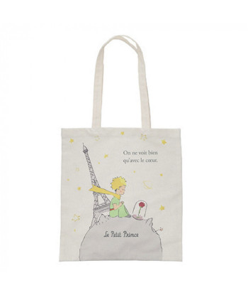 Bolsa de tela en algodón Kiub El Principito con la Rosa y Torre Eiffel