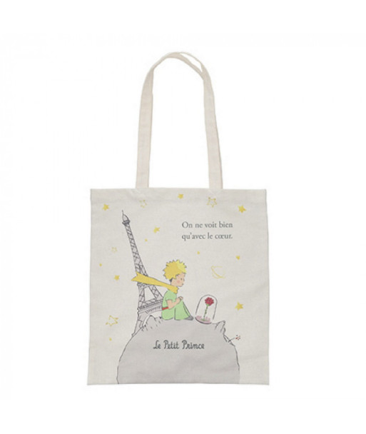 Bolsa de tela en algodón Kiub El Principito con la Rosa y Torre Eiffel