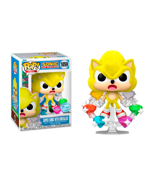 Figura Funko Pop Super Sonic with Emeralds 1059 - Sonic the Hedgehog - Edición Flocked con las 7 Esmeraldas del Caos