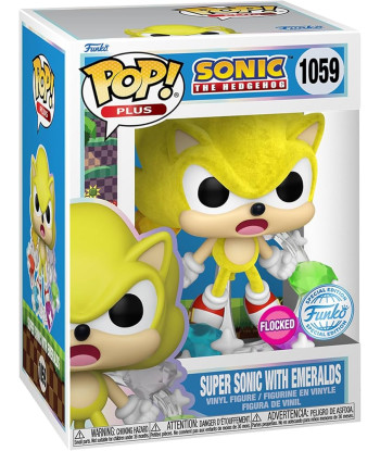 Figura Funko Pop Super Sonic with Emeralds 1059 - Sonic the Hedgehog - Edición Flocked con las 7 Esmeraldas del Caos