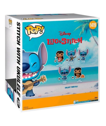 Figura Funko Pop Stitch con Ukelele 1419 - Disney Lilo y Stitch - Edición Especial Jumbo