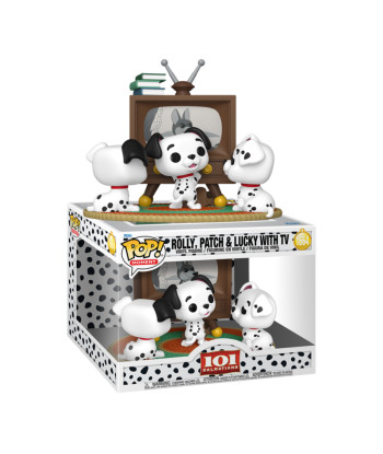 Figura Funko Pop Rolly, Patch & Lucky with TV 1664 - Disney 101 Dálmatas - POP! Moment de los Cachorros más Televisivos