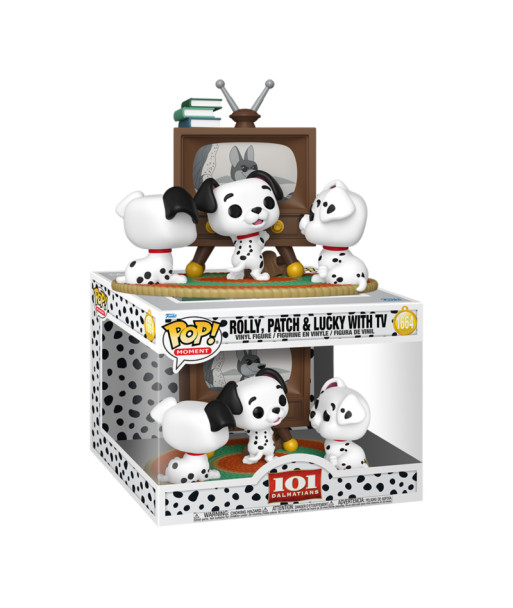 Figura Funko Pop Rolly, Patch & Lucky with TV 1664 - Disney 101 Dálmatas - POP! Moment de los Cachorros más Televisivos