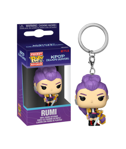 Llavero Funko Pocket Pop Rumi - Netflix K-Pop Demon Hunters - Con Espada, Chaqueta Amarilla y Cabello Púrpura 4 cm