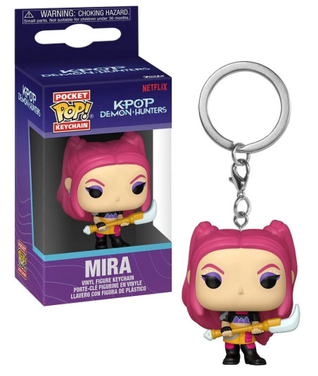 Llavero Funko Pocket Pop Mira - Netflix K-Pop Demon Hunters - Con Naginata y Cabello Rosa 4 cm