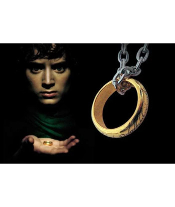 Réplica Anillo Único Bañado en Oro con Cadena - El Señor de los Anillos