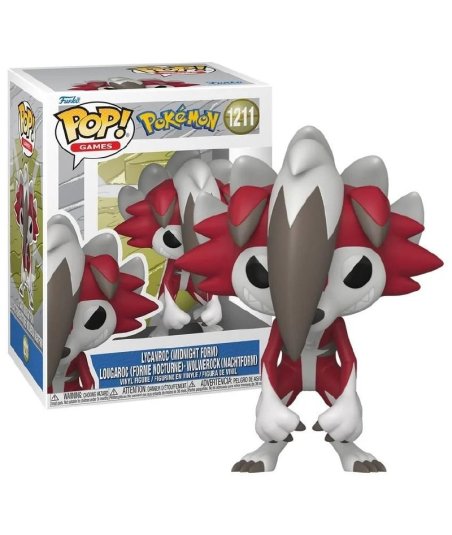 Figura Funko Pop Lycanroc Midnight Form 1211 - Pokémon - Lycanroc Forma Nocturna Erguido con Melena Roja