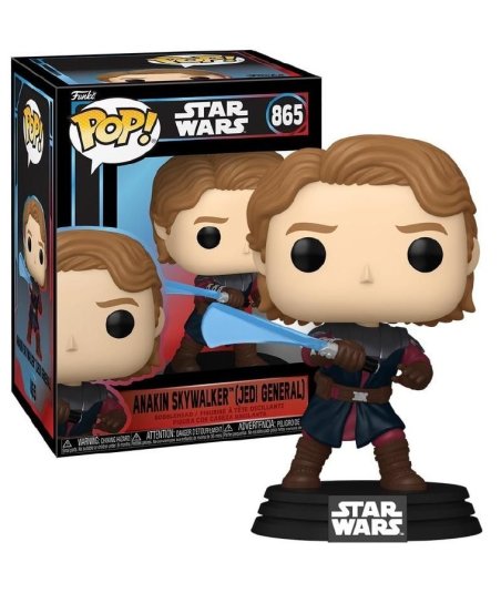 Figura Funko Pop Anakin Skywalker Jedi General 865 - Star Wars - Bobblehead con Sable de Luz Azul y Peana